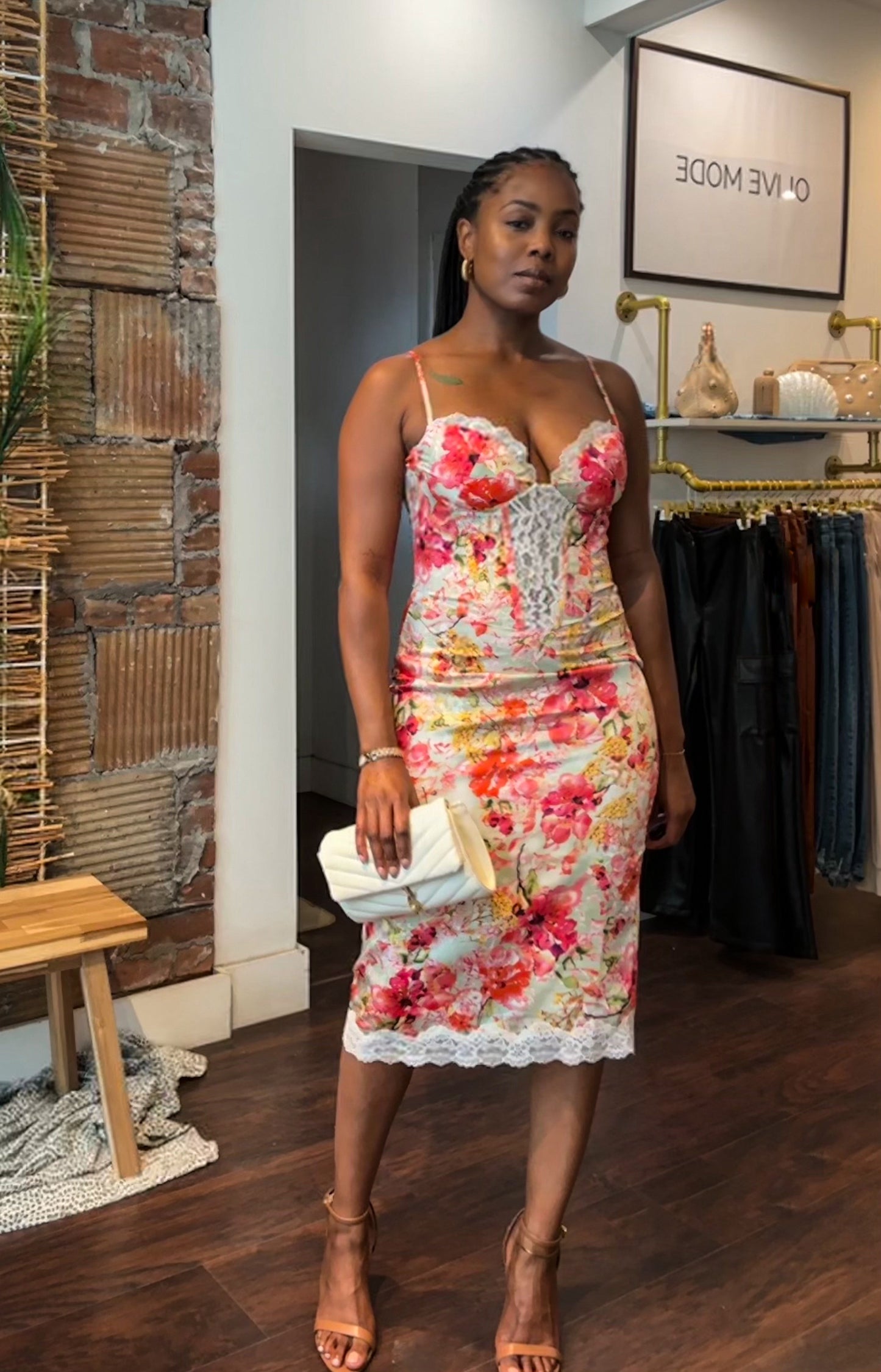 Amalfi Red Floral Satin Midi Dress