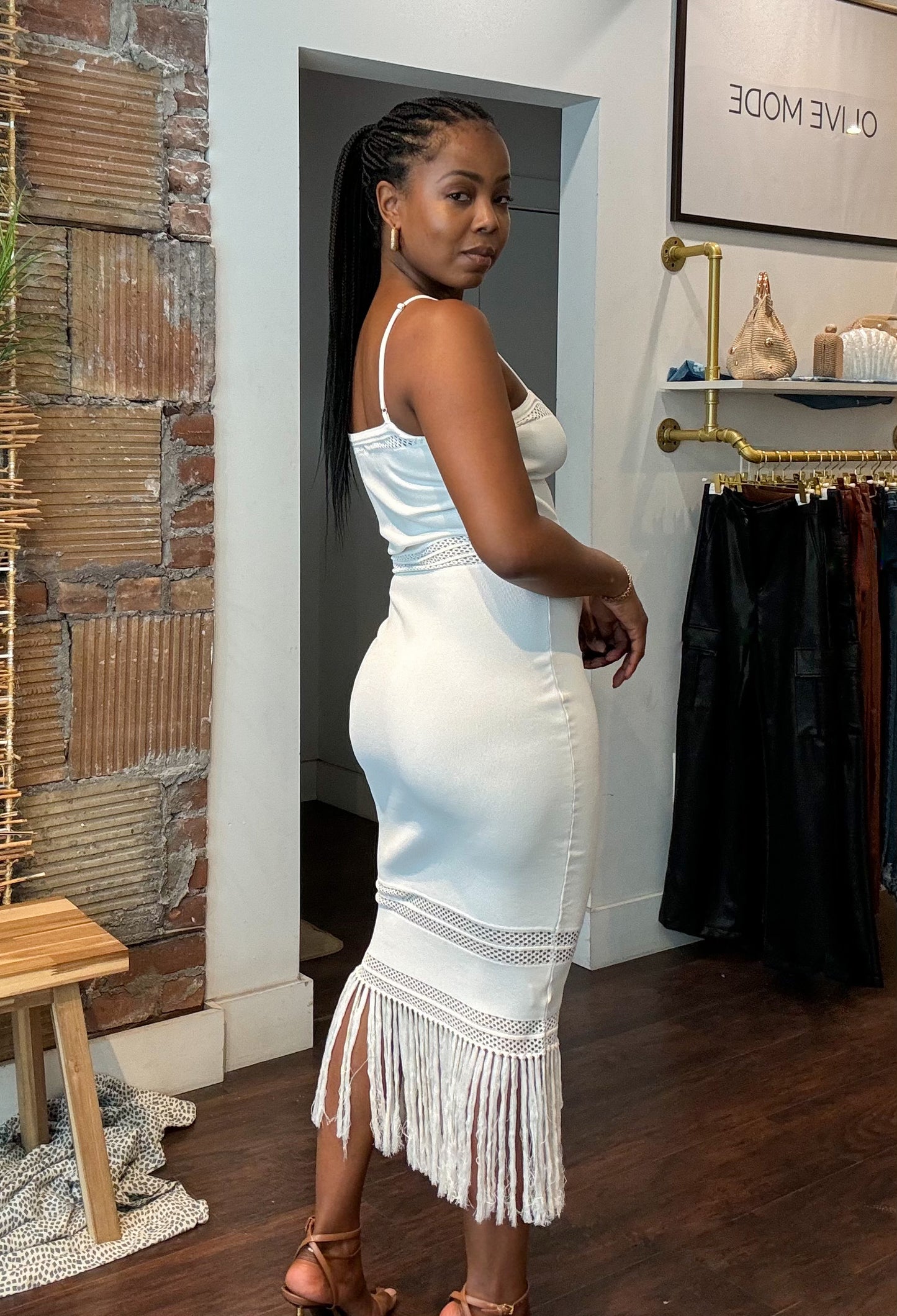 Whitley Knit Crochet Fringe Midi Dress