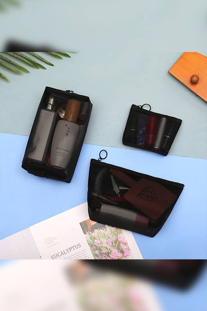 Black Mesh Cosmetic Bag Set