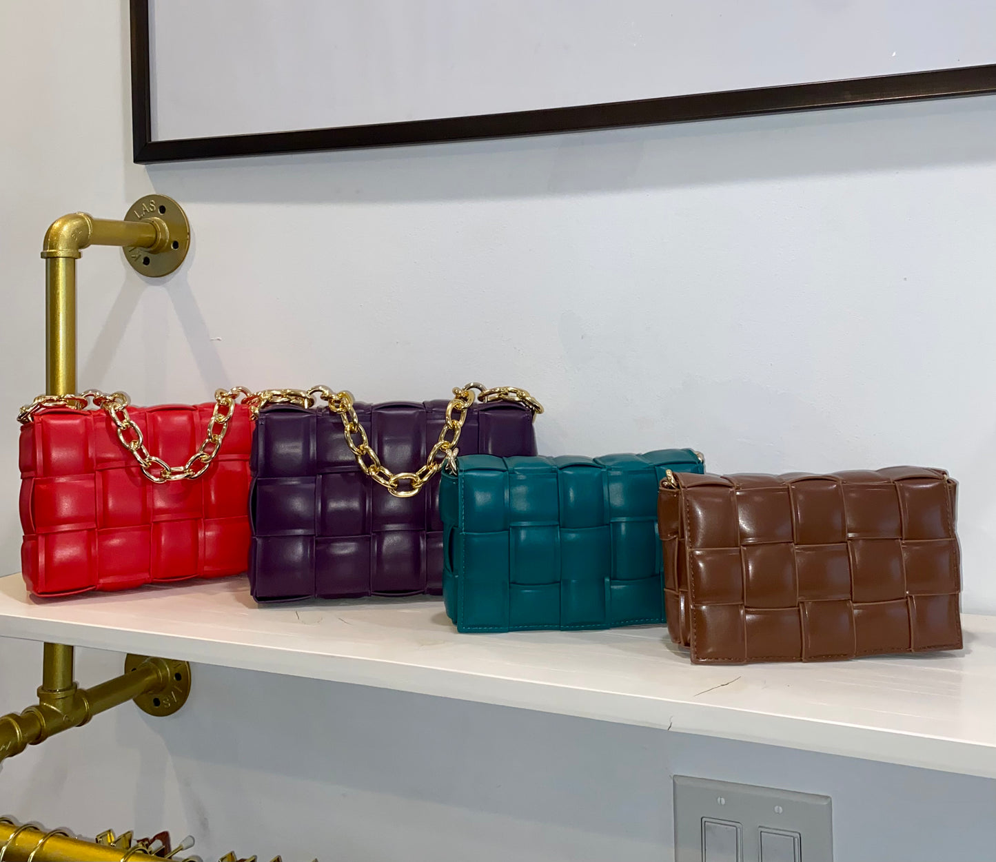 Michelle Gold Link Small Woven Crossbody