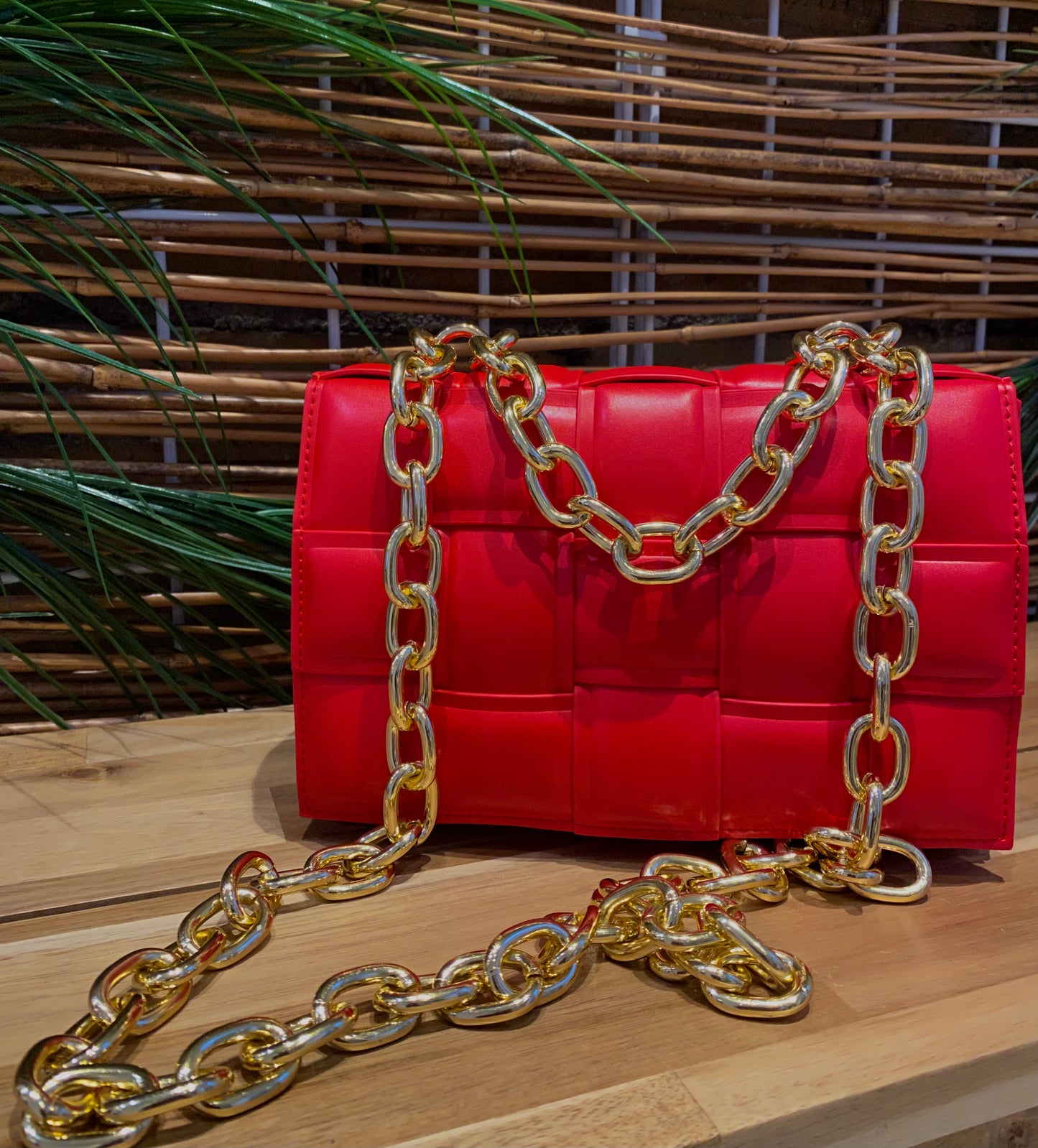 Michelle Gold Link Large Woven Crossbody