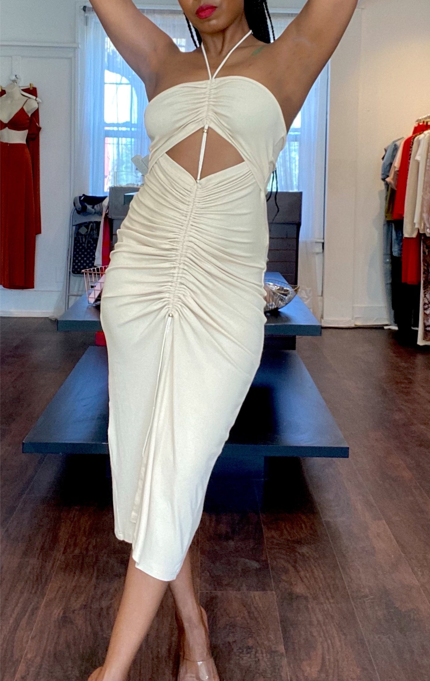 Poolside Ribbed Dress Cream