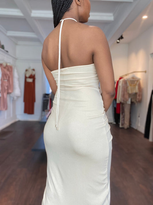 Poolside Ribbed Dress Cream