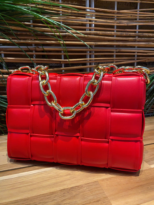 Michelle Gold Link Large Woven Crossbody