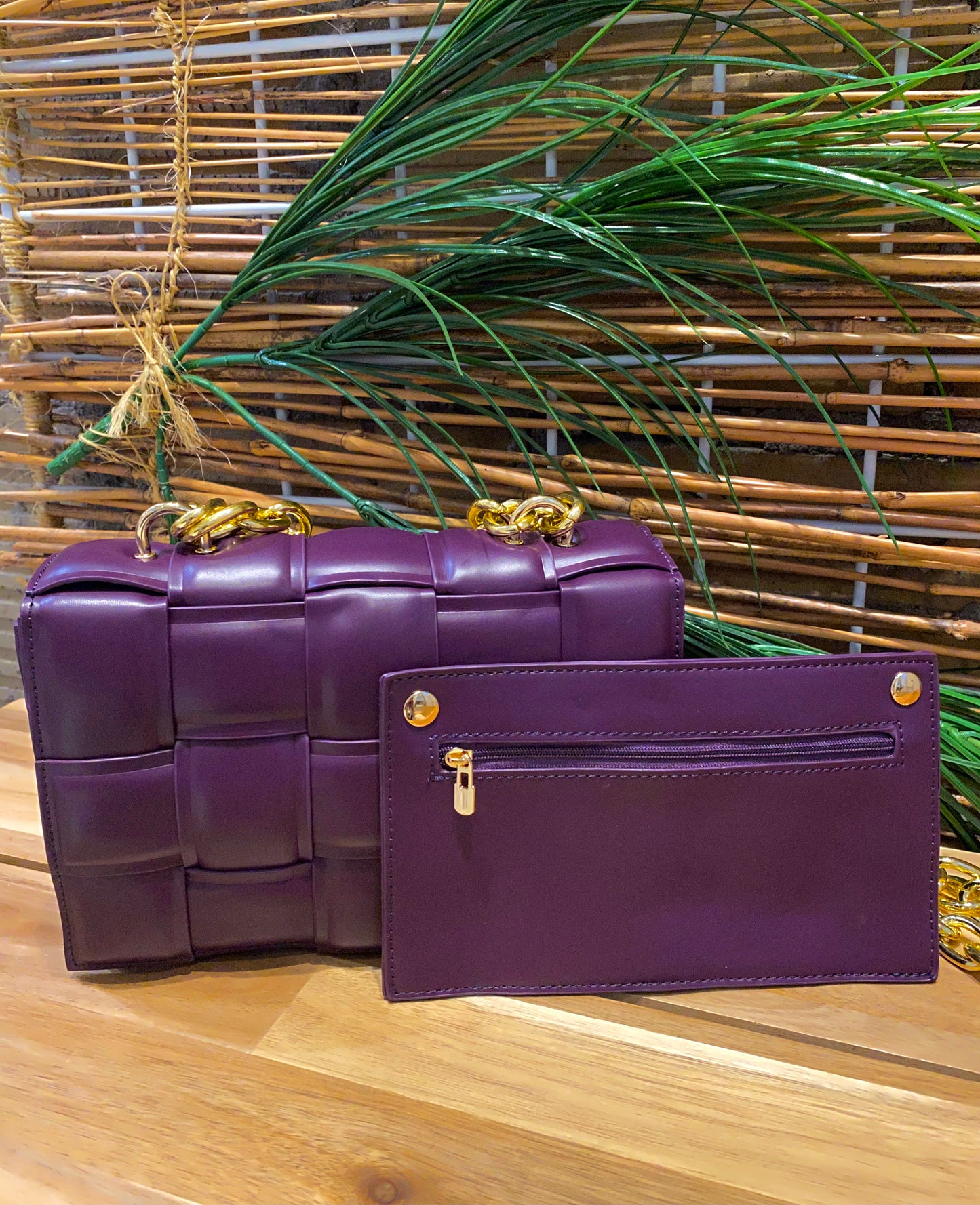 Michelle Gold Link Large Woven Crossbody