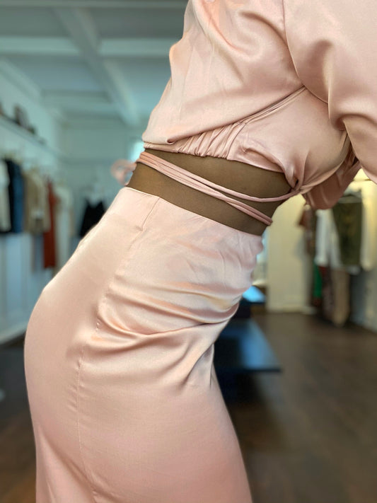 Maui Satin Wrap Front Tie Waist Top