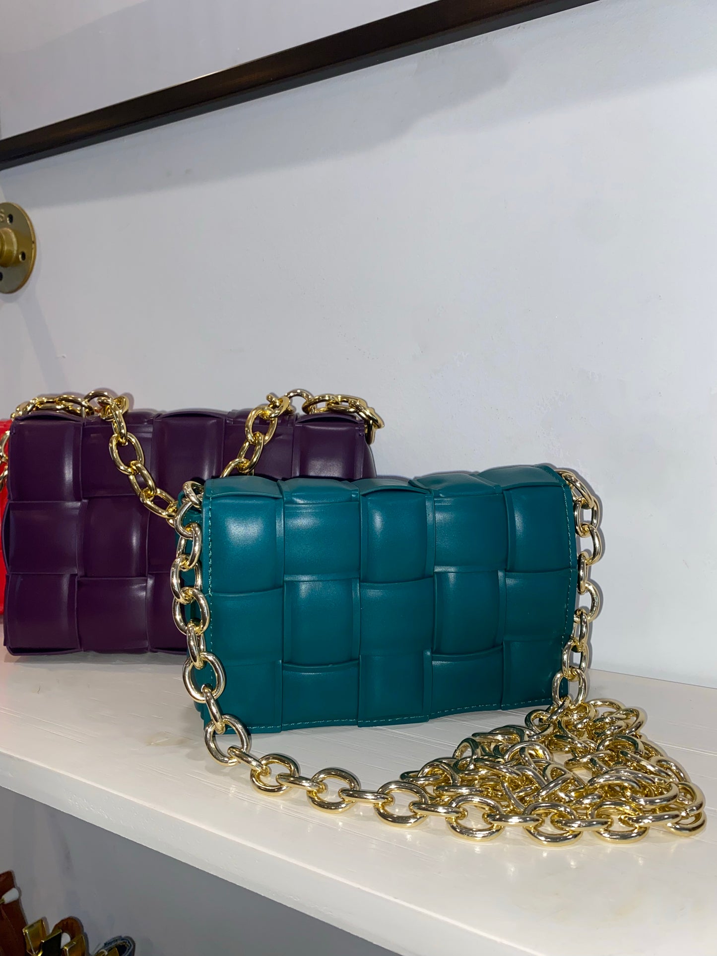 Michelle Gold Link Small Woven Crossbody