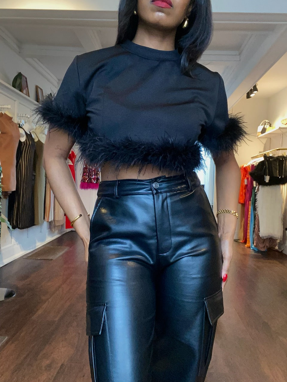 Cher Black Feather Crop Top