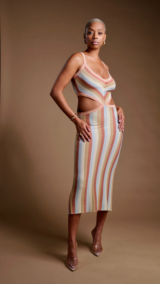 Lena Gold Cut-Out Midi Dress