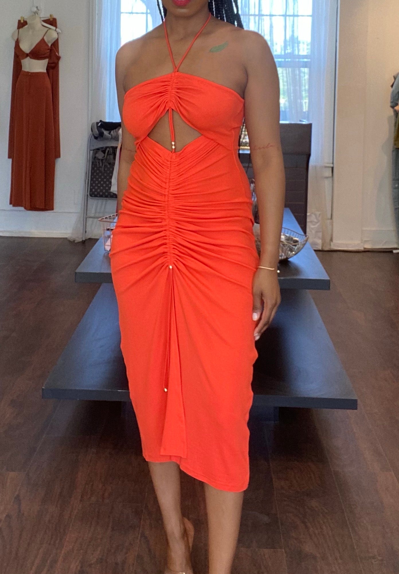 Poolside Ribbed Dress Orange