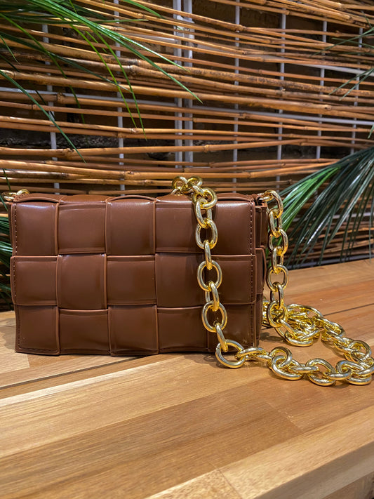 Michelle Gold Link Small Woven Crossbody