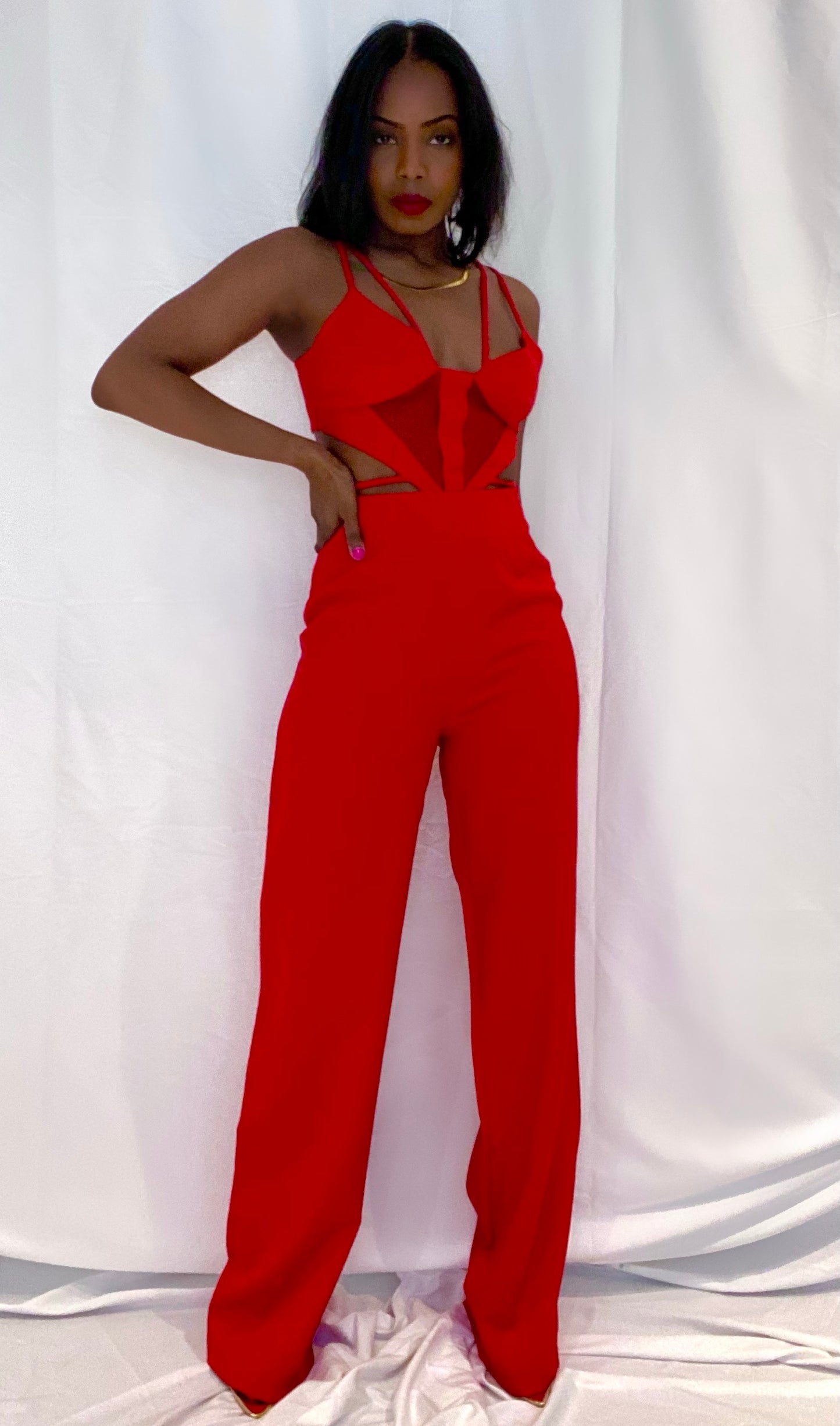 Kelly Red Cutout Strappy Jumpsuit