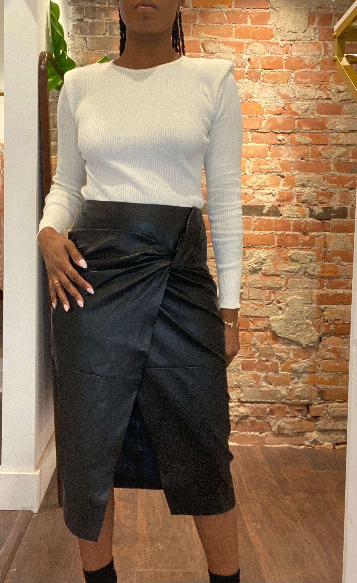 Last Call Vegan Leather Skirt