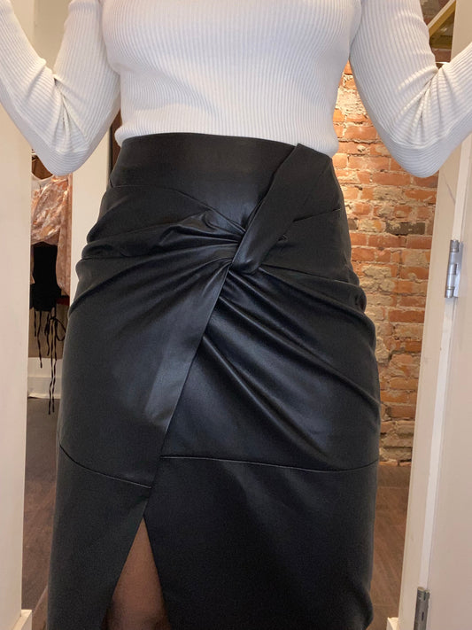 Last Call Vegan Leather Skirt