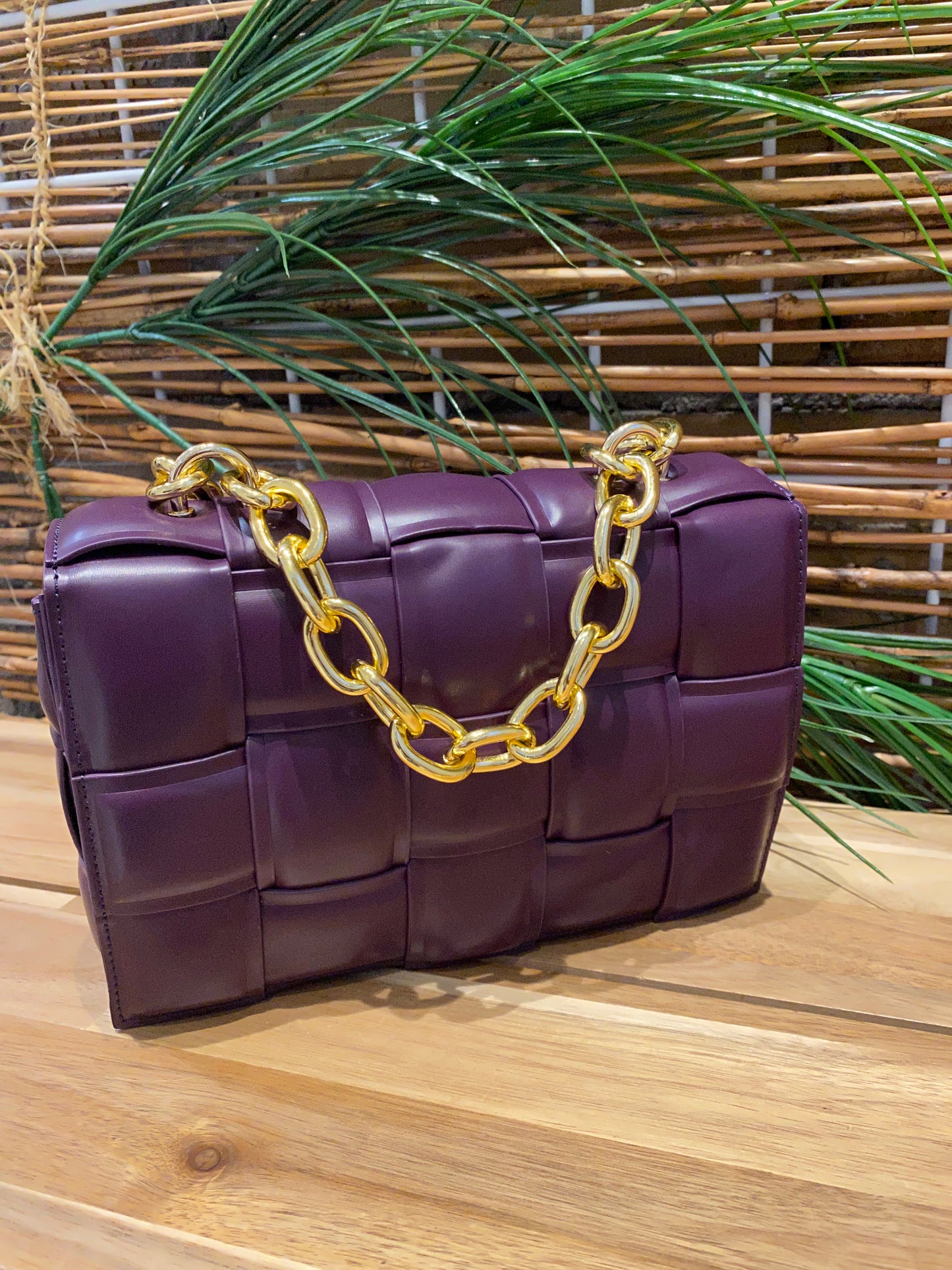 Michelle Gold Link Large Woven Crossbody