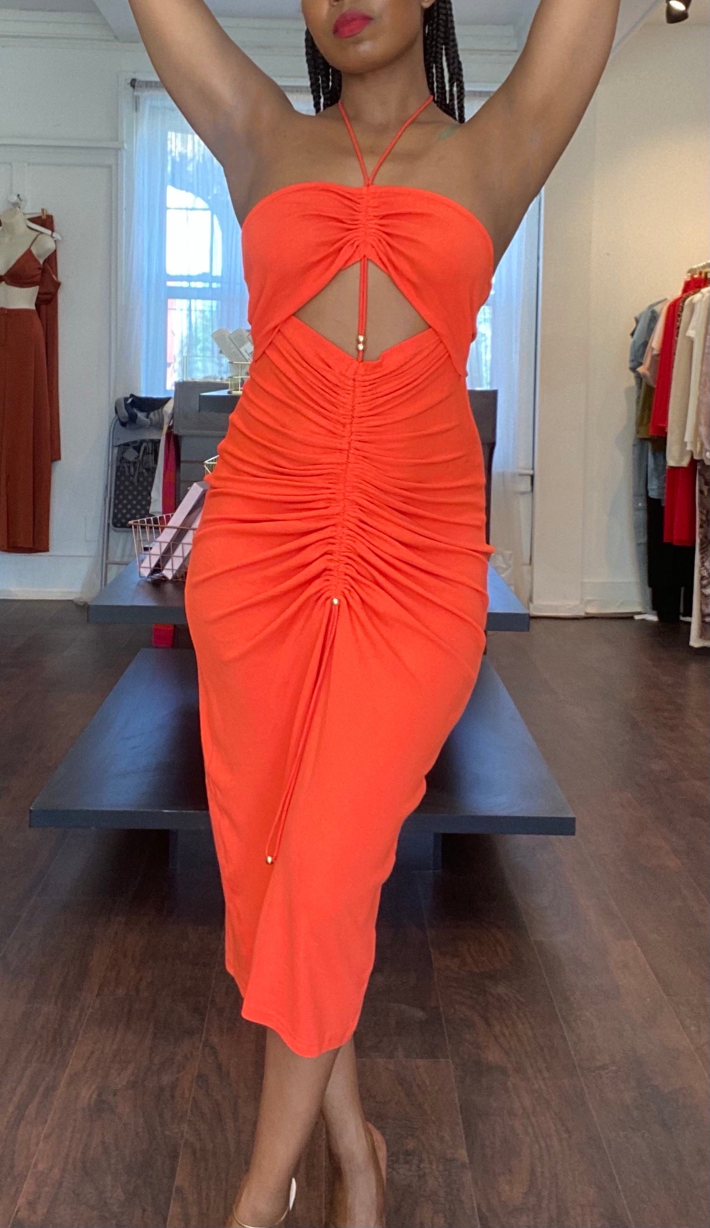 Poolside Ribbed Dress Orange