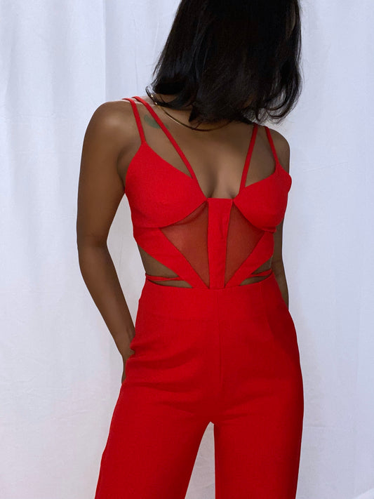 Kelly Red Cutout Strappy Jumpsuit
