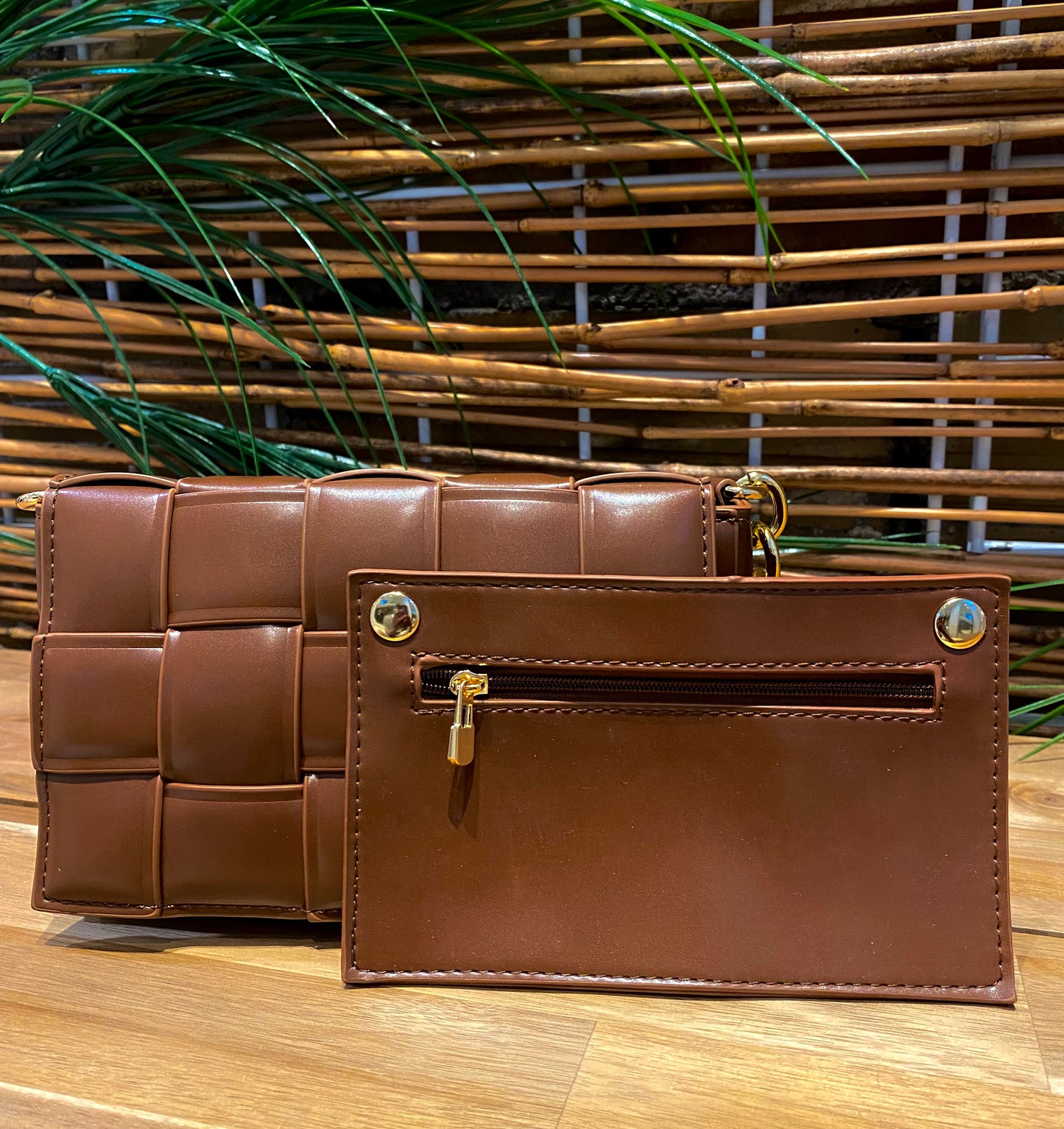 Michelle Gold Link Small Woven Crossbody